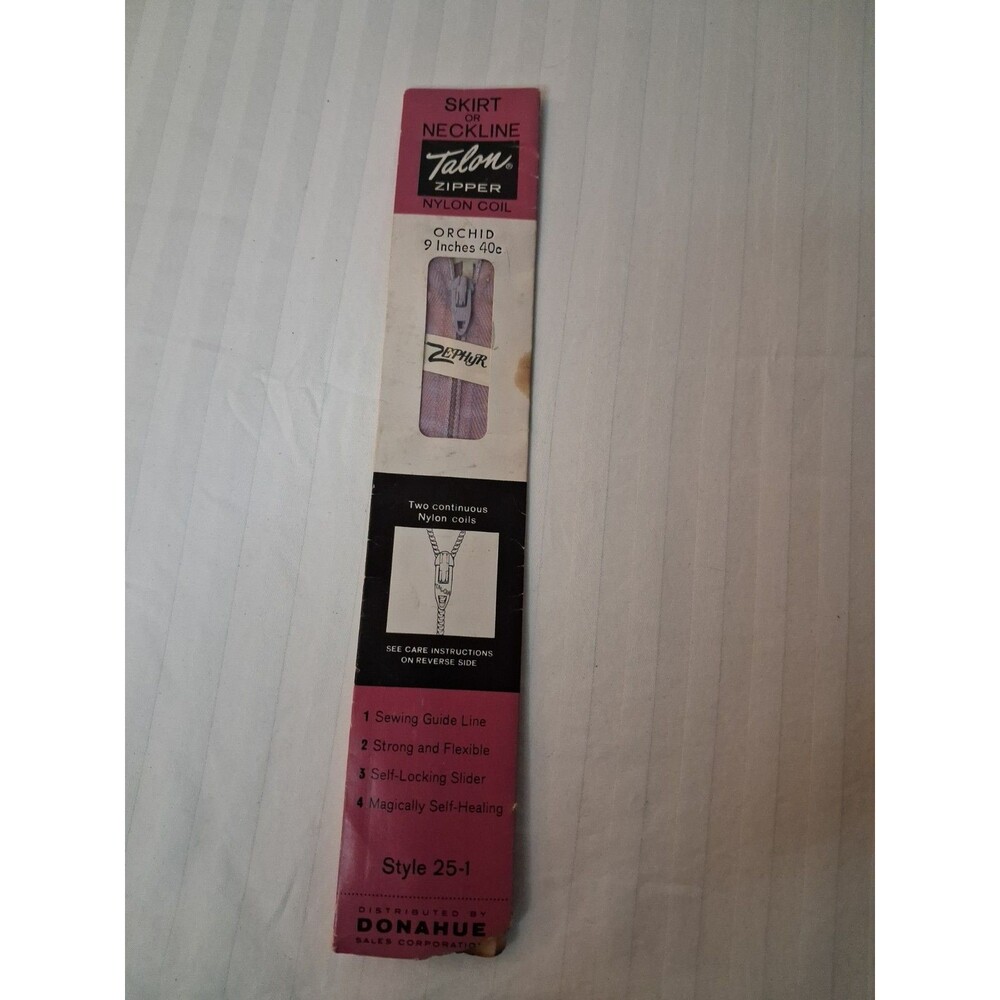 Talon Zipper Vintage Orchid Nylon Coil 20 Inches Neckline 1960s